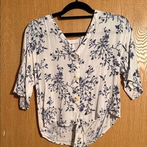 Navy Floral Button-Up Women's Blouse